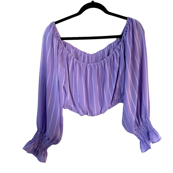 Shiny violet lilac purple puff sleeve crop top in size women’s XL - Picture 3 of 3